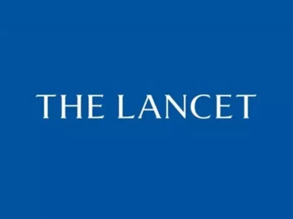 The Lancet Logo in White over Blue Background