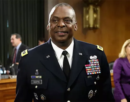 U.S. Secretary of Defense, Lloyd Austin, wearing his military dress uniform